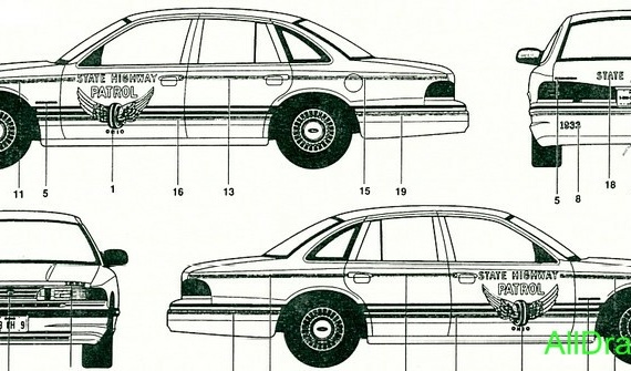 Ford Crown Victoria (1995-1997) (Форд Краун Виктория (1995-1997)) - чертежи (рисунки) автомобиля